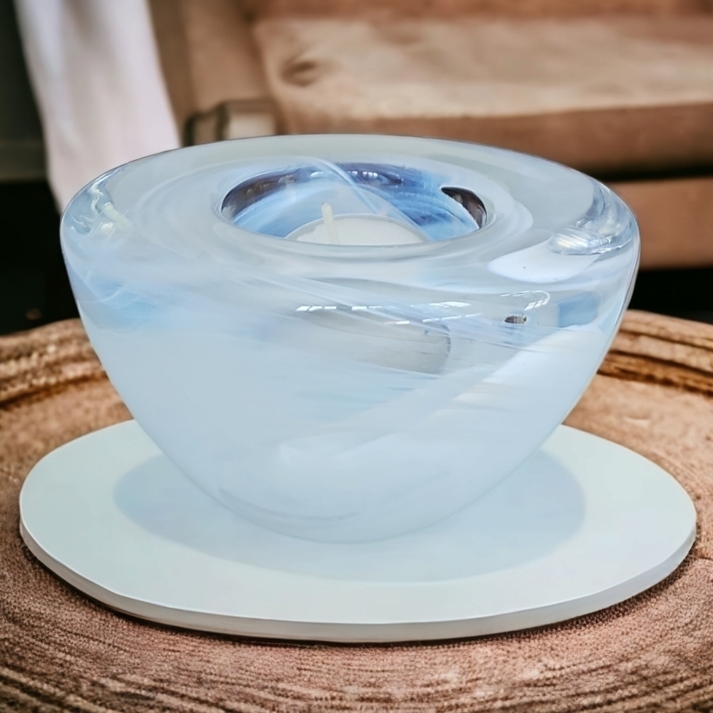 Kosta Boda White & Clear Art Glass Tealight Votive